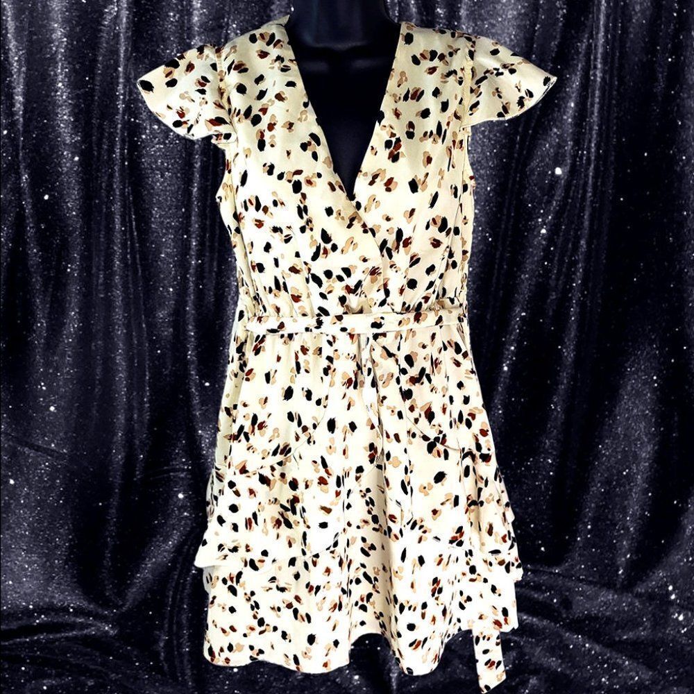 Cream butterfly sleeves layered sashed flirty dress